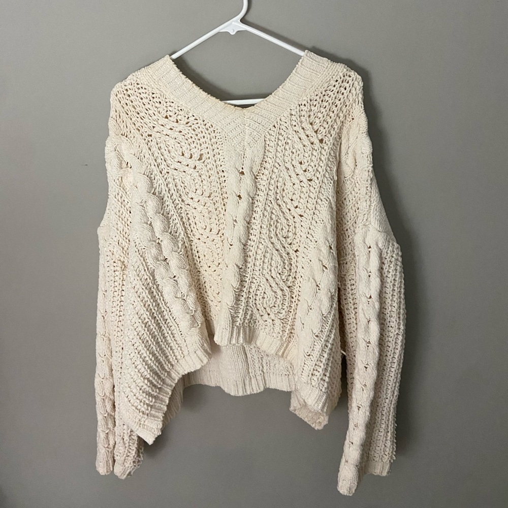 POL Knitted Hoodie Sweater Cream Size L